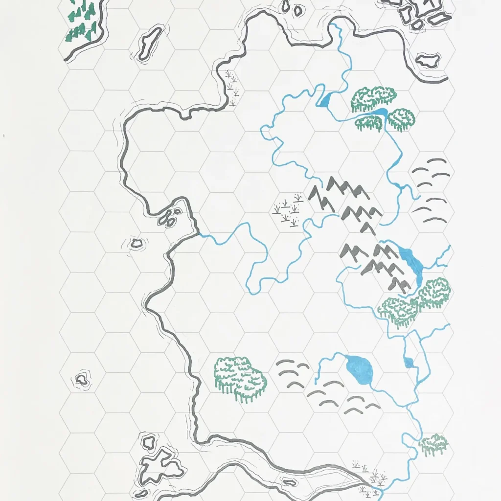 Drawing my own hexcrawl map for Shadowdark